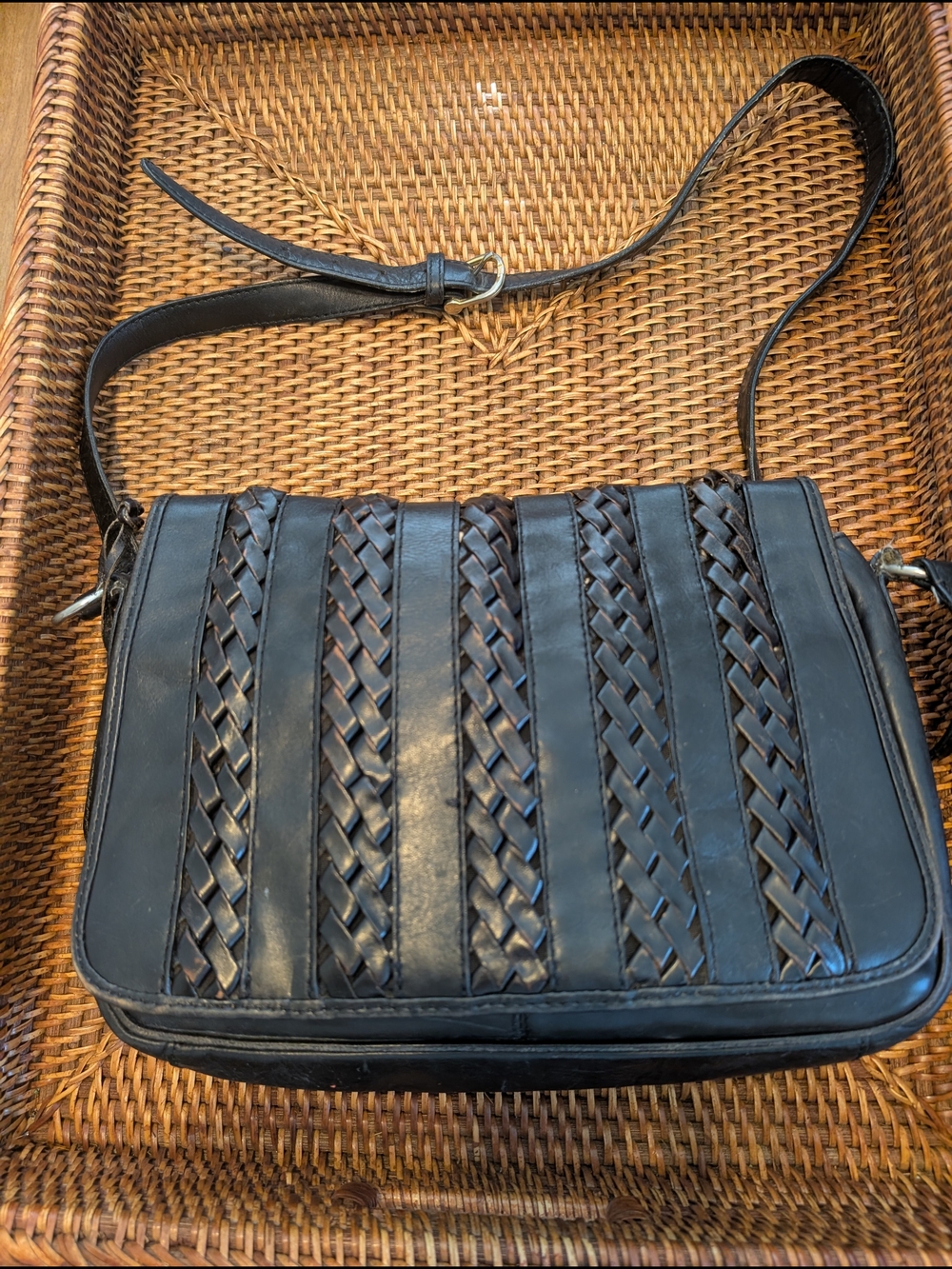 Etienne Aigner Black Woven Leather Shoulder Bag